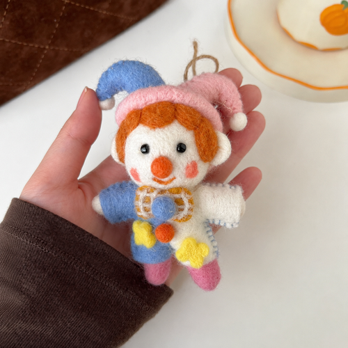 Felt Clown Hanging Ornament, Blue and Pink Decorative Character Figure
