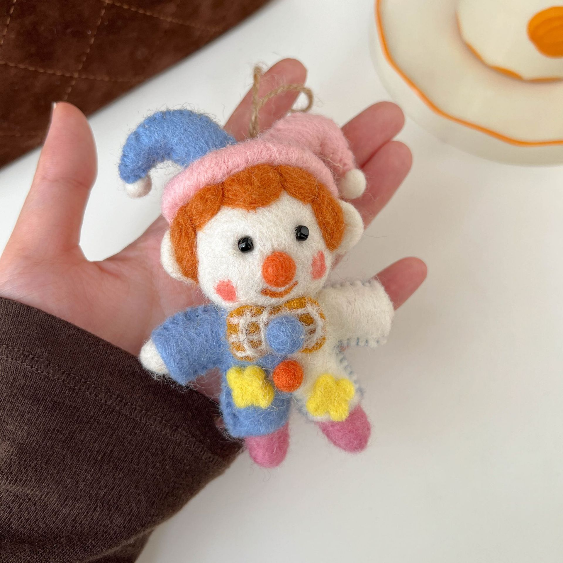 Felt Clown Hanging Ornament, Blue and Pink Decorative Character Figure