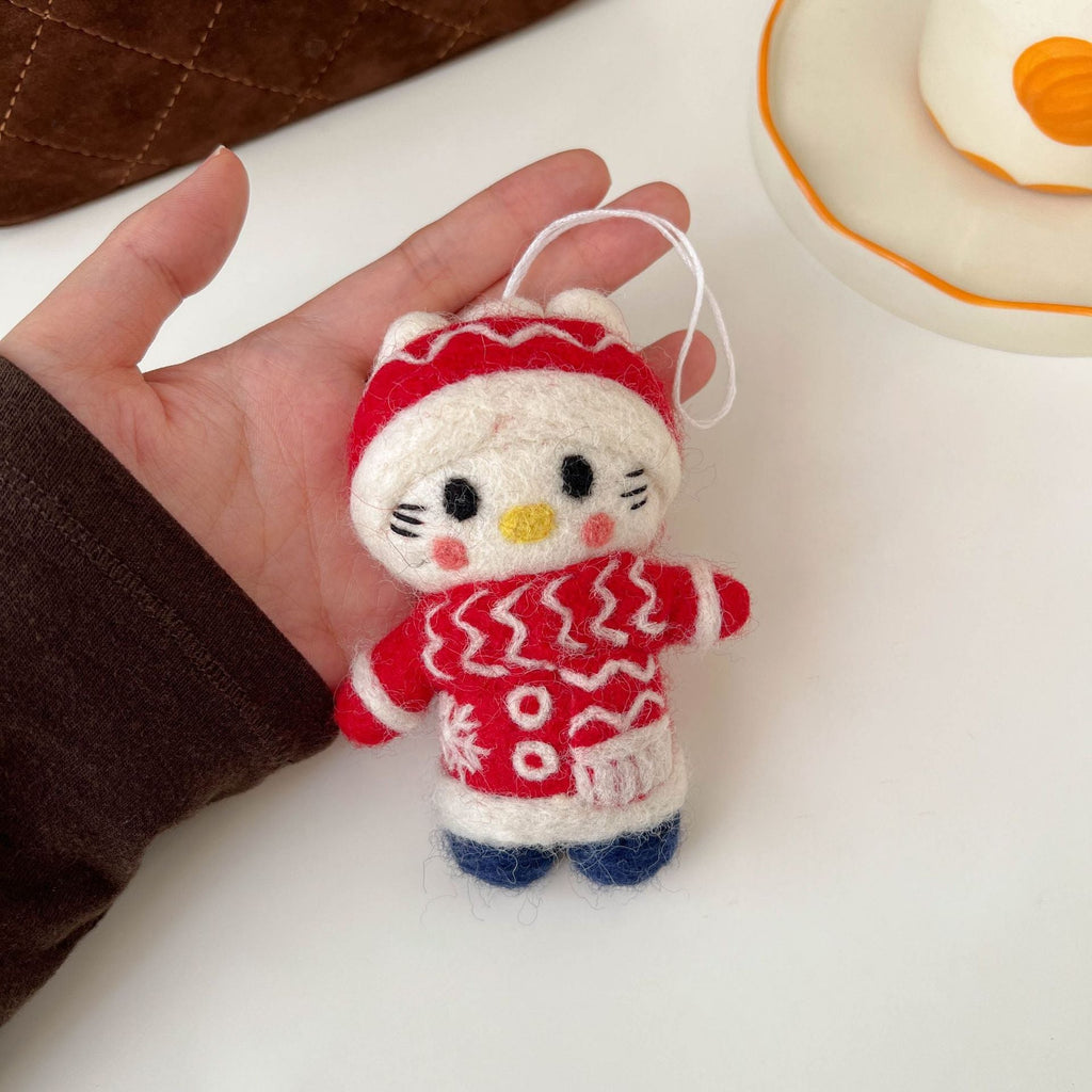 Handmade Felt Cat Ornament, Red Cartoon Cat Hanging Decoration